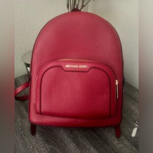 Michael Kors Abbey Jaycee Medium Backpack Bright Red Pebbled Leather